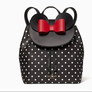 NEW Kate Spade Minnie Mouse black with white polka dot back pack.